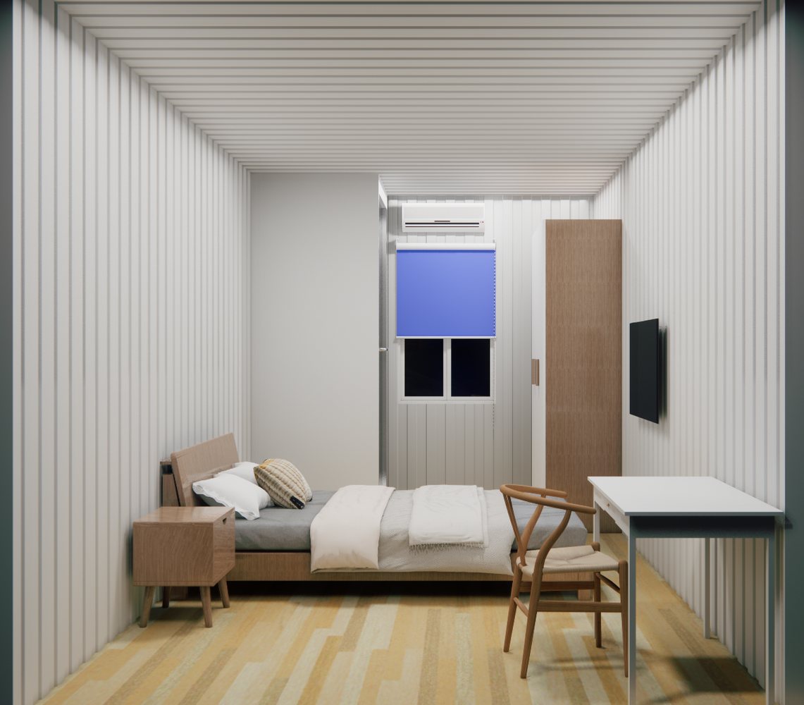 健康驿站方舱空间，展示标准化、模块化的应急服务场景。
