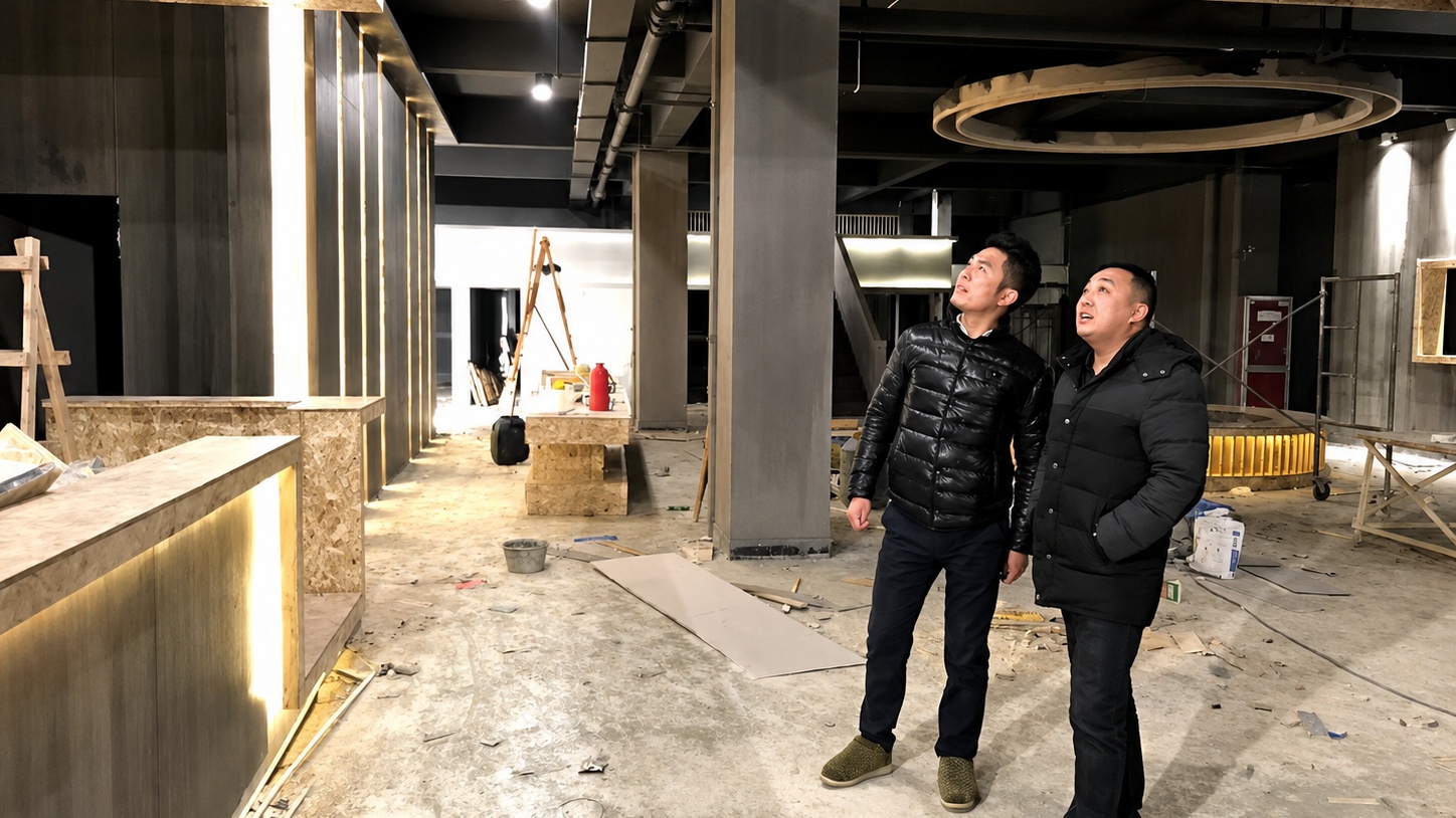 董事长指导大厅装修